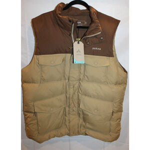 Prana Men"s Timber Trail Down Two‎ Tone Puffer Vest XL Colorblock BROWN New